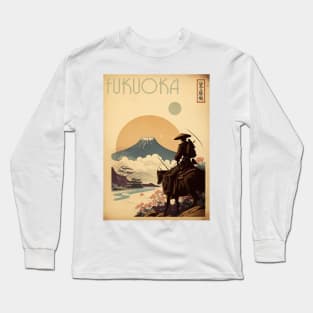 Fukuoka Samurai Vintage Travel Art Poster Long Sleeve T-Shirt